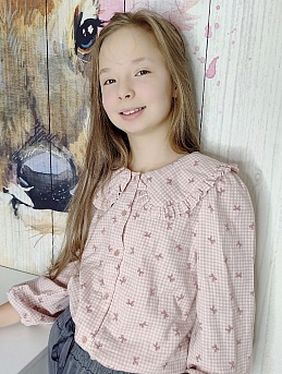 Детская блузка из Муслина Премиум "Бантик - клетка"