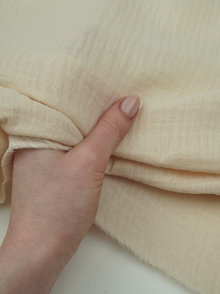 Муслин двухслойный с эффектом жатости цв.Светлый телесно-желтый, ш.1.4м, хл-100%, 110гр/м.кв