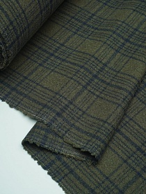 Шерсть пальтово-костюмная Твид "Клетка цв.чернильный на т.хаки ", ш.1.5м, шерсть-60%, п/э-40%