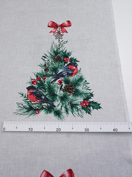 Рогожка "Снегири на ветке", ш.1.5м, хлопок-100%, 160гр/м.кв, раппорт 63см