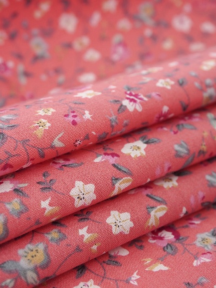 Импорт. хлопок "Цветочный вьюнок на коралловом", ш.1.5м, хлопок-100%, 100гр/м.кв