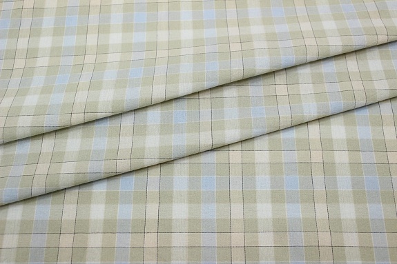 Вареный (стираный) хлопок "Клетка" цв.нежная фисташковая пастель, ш.2.5м, хл-100%, 125гр/м.кв