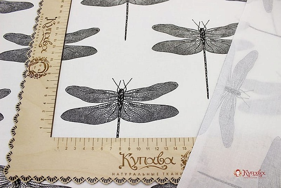 Поплин "Стрекоза на белом", ш.2.2м, хлопок-100%, 115гр/м.кв