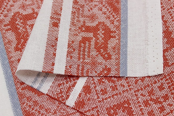 Холст полотенечный жаккард "Вышивка" цв.красный, ш.0.5м, лен-30%, хлопок-70%, 210гр/м.кв