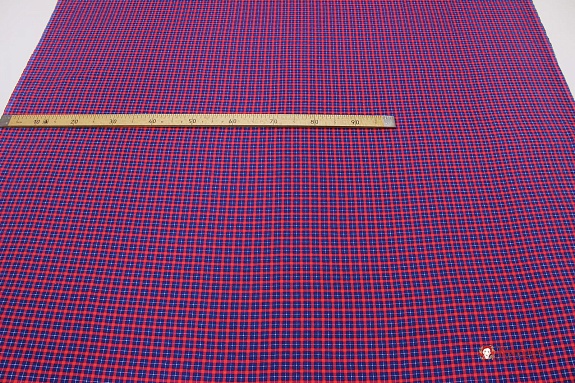 Фланель "Синяя клетка на красно-малиновом", ш.1.5м, хлопок-100%,180гр/м.кв