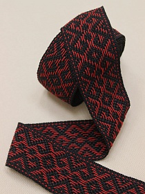 Лента тканая для поясов, 50мм Красный узор на черном