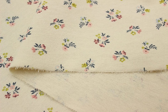 Мерный лоскут(ткань в отрезах ) - Теплый хлопок "Милые букетики" цв.палевый, ш.1.5м, хлопок-100%