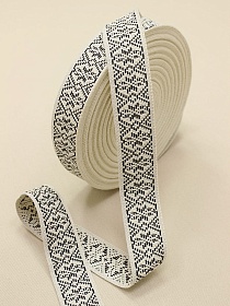 Лента тканая для поясов, 38мм Черный орнамент на суровом