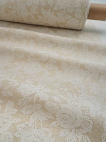 Полулен "Белые розы" (на суровом), ш.1.5м, лен-30%, хлопок-70%, 140гр/м.кв