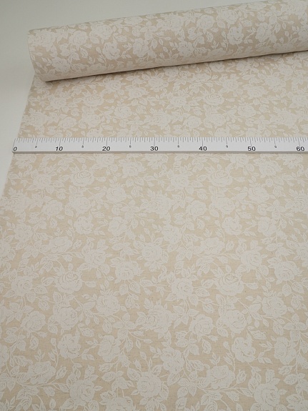 Полулен "Белые розы" (на суровом), ш.1.5м, лен-30%, хлопок-70%, 140гр/м.кв