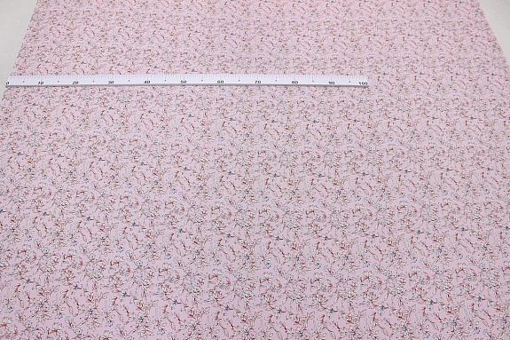 Штапель "Клематис на нежно-розовом", 1.44м, вискоза-100%, 110гр/м.кв 
