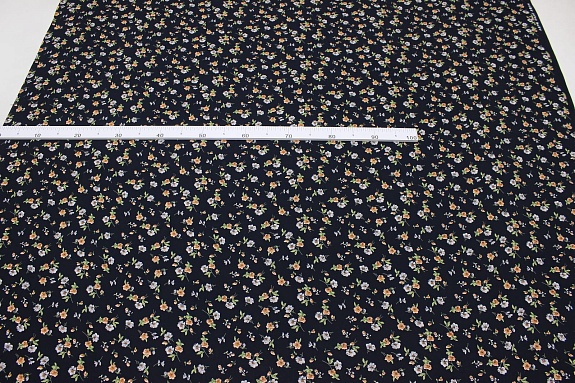 Штапель Премиум "Танец цветов на чернильно-черном", ш.1.45м, вискоза-100%, 120гр/м.кв