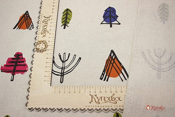 Полулен "Этно-лес на суровом", ш.1.5м, лен-30%, хлопок-70%, 147гр/м.кв