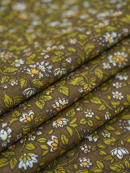 Импорт. хлопок "Сказочный вьюнок на зеленом хаки", СОРТ2, ш.1.5м, хлопок-100%, 110гр/м.кв