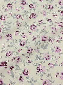 Полулен "Миленькие розово-сиреневые розочки" (на суровом), ш.2.2м, лен-30%, хлопок-70%