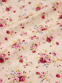 Импорт. хлопок "Букеты роз на св.персиковом", ш.1.48м, хлопок-100%, 105гр/м.кв