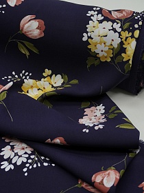 Штапель "Весенние цветы" цв.чернильно-синий, ш.1.45м, вискоза-100%, 100гр/м.кв
