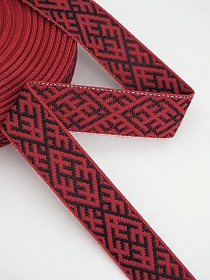 Жак.лента 24мм Черный орнамент на темно-красном