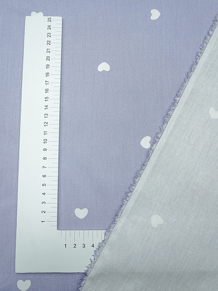 Сатин "Белые сердечки на сиренево-голубой дымке", ш.2.35м, хлопок-100%, 120гр/м.кв