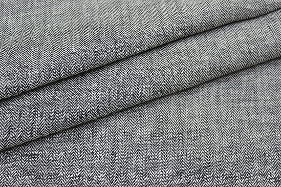 Лен костюмный с умягчением "Елочка" цв.молочный/черный, ш.1.5м, лен-100%, 195гр/м.кв