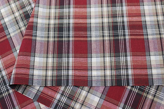 Пестрядь "Бордово-серая клетка", ш.1.5м, хлопок-100%, 150гр/м.кв