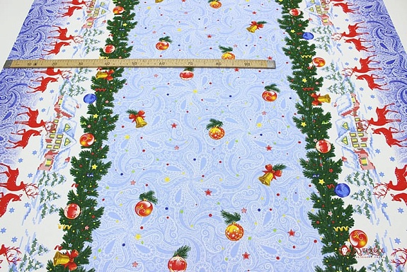 Рогожка "Новогодняя - красные олени по кайме", ш.1.5м,  хлопок-100%, 165гр/м.кв