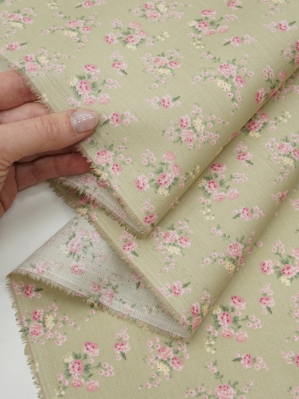 Сатин "Крошечная нежность" цв.св.оливково-серый, ш.2.35м, хлопок-100%, 110гр/м.кв