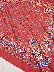 Крой Барановского платка "КУПАВА" с купонным лоскутом, цв.Бордо, хлопок-100%, 1м*0,95м