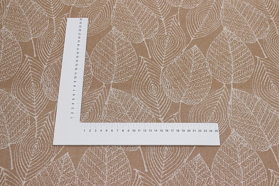 Ткань пестротканая жаккард "Листопад на св.карамельно-коричневом", ш.1.9м, хлопок-100%, 200гр/м.кв