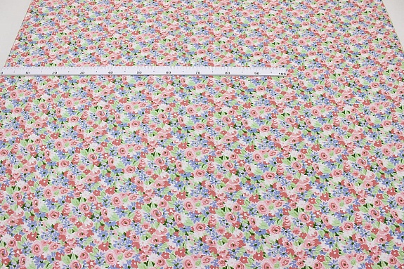 Штапель "Цветочное наслаждение", цв.коралловый, ш.1.45м, вискоза-100%, 110гр/м.кв 