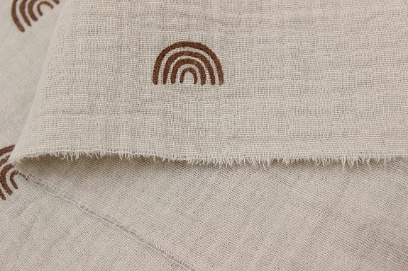 Муслин двухслойный с эф.жатости "Радуга-дуга" цв.св.бежево-кофейный, ш.1.38м, хлопок-100%,120гр/м.кв