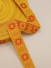 Жак.лента 24мм Алый цветок на темно-желтом