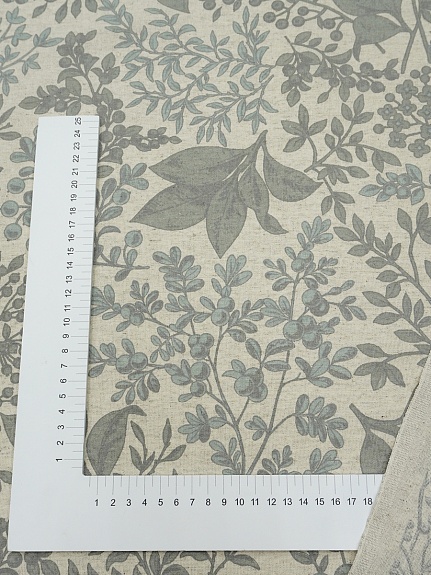 Мерный лоскут Полулен "Многолист" (на темно-суровом), ш.1.5м, лен-30%, хлопок-70%, 140гр/м.кв