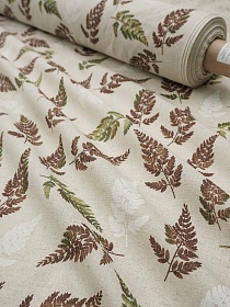 Мерный лоскут (ткань в отрезах) Полулен "Листья папоротника" (на суровом), ш.1.5м, лен-30%, хлопок-70%, 140гр/м.кв