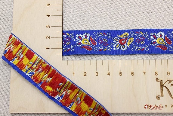 Жак.лента 22мм Вьюнок желто-красный на синем