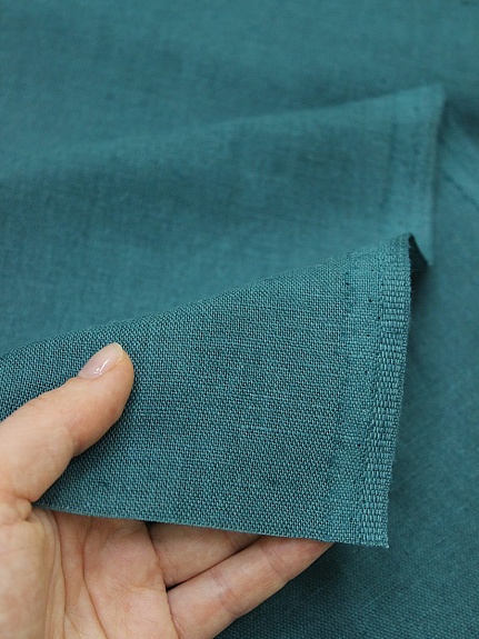 Мерный лоскут (ткань в отрезах) - Полулен с умягчением цв.Темная бирюзовая морская волна, ш.1.5м