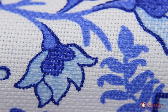 Рогожка "Райские птички" цв.синий на белом, шир.1.5м, хлопок-100%, 180гр/м.кв