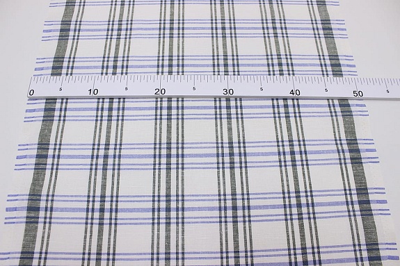 Холст полотенечный "Клетка" цв.т.хаки/джинсово-васильковый, ш.0.5м, лен-30%, хлопок-70%, 140гр/м.кв