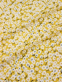 Штапель "Цветочная россыпь на желто-горчичном", ш.1.44м, вискоза-100%, 100гр/м.кв