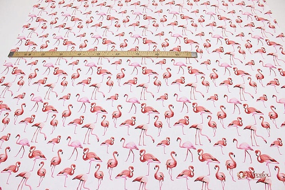 Перкаль "Коралловые фламинго на белом", ш.1.5м, хлопок-100%, 105гр/м.кв