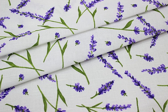 Полулен "Аромат лаванды на белом", ш.1.5м, лен -30%, хлопок-70%, 140гр/м.кв