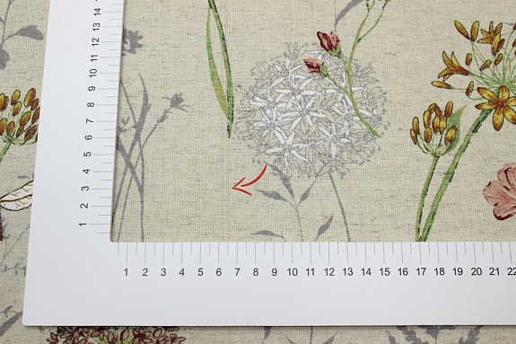 Полулен "Черемша - горчичные цветы" (на суровом), СОРТ2, ш.1.5м, лен-30%, хлопок-70%, 140гр/м.кв