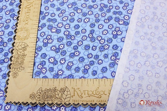 Плательный хлопок с микр.начесом "Мелкие цветочки на голубом", ш.1.5м, хлопок-100%, 180гр/м.кв