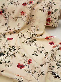 Штапель Премиум "Цветочки на веточке" цв.св.телесно-желтый, ш.1.45м, вискоза-100%, 110гр/м.кв