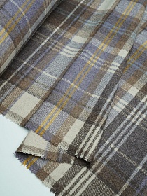 Шерсть пальтово-костюмная Твид "Крупная клетка" цв.бежевый/сиреневый, ш.1.5м, шерсть-20%, п/э-80%