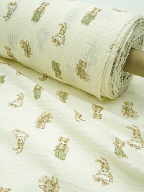 Муслин двухслойный с эф.жатости "Плюшевые друзья" цв.сливочный, ш.1.4м, хлопок-100%, 115гр/м.кв