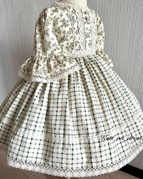Детское платье из сатина "Цветочная жемчужина" и "Лаверна - клетка"