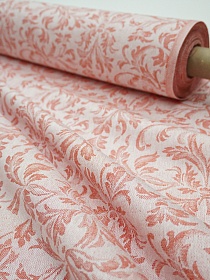 Полульняной жаккард "Перепев" цв.красный, ш.1.6м, лен-50%, хлопок-50%, 210гр/м.кв