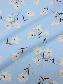 Хлопколен "Легкие белые цветы на голубом с бирюзовым оттенком", ш.1.5м, хлопок-80%, лен-20%