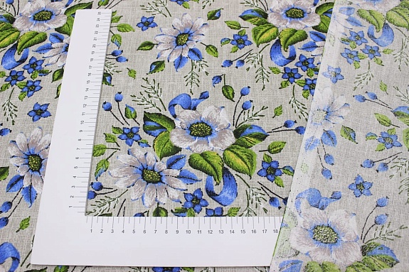 Бязь "Васильковые цветы с ягодами", ш.1.5м, хлопок-100%, 120гр/м.кв